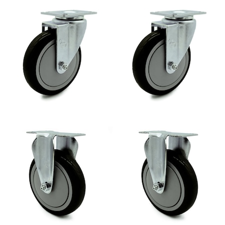 Service Caster 5 Inch Black Polyurethane Wheel Swivel Top Plate Caster Set with 2 Rigid SCC SCC-20S514-PPUB-BLK-TP3-2-R-2